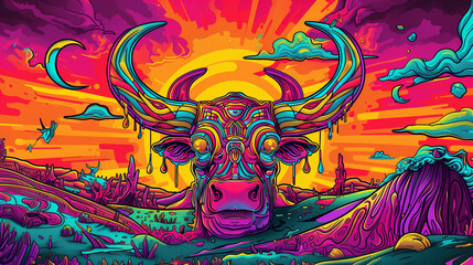 Fototapeta premium A psychedelic Taurus astrological zodiac sign. Generative AI