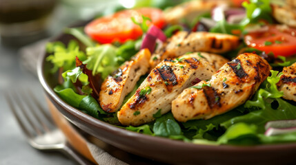 Grilled chicken salad with crisp greens fresh food