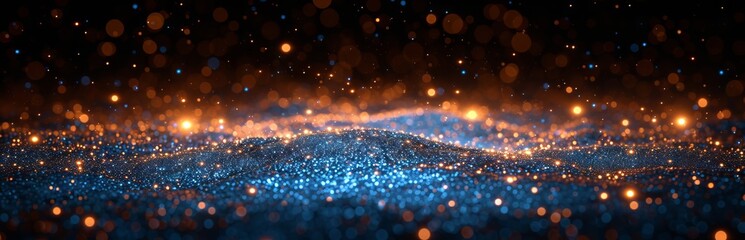 Abstract blue background with highlights and bokeh, reminiscent of frosty winter air or a starry sky.
Concept: background for events related to cold, space or the magic of winter. Banner, copy space