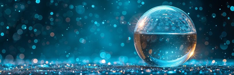 Abstract blue background with highlights and bokeh, reminiscent of frosty winter air or a starry sky.
Concept: background for events related to cold, space or the magic of winter. Banner, copy space