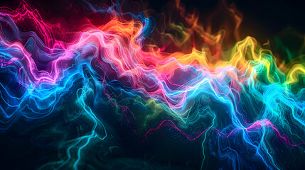 Vibrant waves of rainbow fractal tie dye melting colors flow and morph with high contrast lines,...