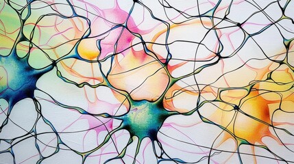 tree of colored neurons on a white background, neurography, expansion - obrazy, fototapety, plakaty