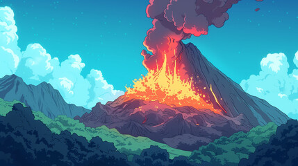 Wild Jeju Volcano cartoon - obrazy, fototapety, plakaty