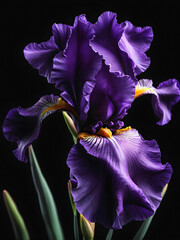 Night Jewel: A mesmerizing purple iris unfurls its velvety petals agai. generative AI