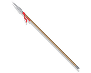 vector design of a spear with a pointed or sharp top made of iron and tied with red cloth. This tool is usually used for fighting or hunting animals