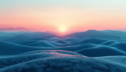 A serene landscape of gentle rolling hills under a pastel sunset, with a texture reminiscent of...