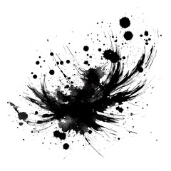 An artistic image displaying various black ink splatters and smudges on a transparent background (PNG). The blotches are dense and dark, creating a striking visual contrast.