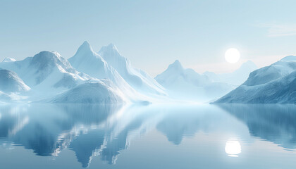 minimalistic abstract image that encapsulates the essence of a serene landscape using minimalist shapes and a cool color palette