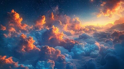 Obraz na płótnie Canvas Cinematic and realistic fantasy sky featuring fluffy