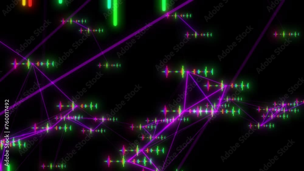 Poster equalizer connect with plexus network, camera flying through music network, music audio equalizer pa