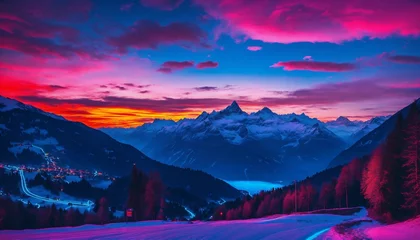 Fotobehang sunrise in the mountains © Usama