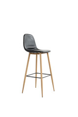 black leather high bar stool with wooden legs. isolate on transparent. PNG format available