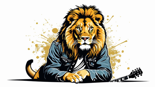 Rocking Lion Musician Vector Illustration