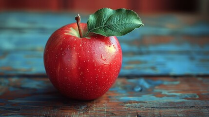 Red Apple With Green Leaf