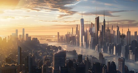 Sunrise Horizon of a Sustainable Future New York City - obrazy, fototapety, plakaty
