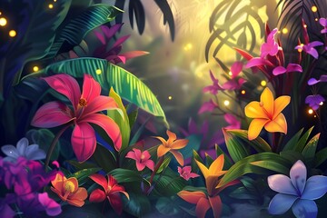 Tropical Floral Glowing with Radiant Luminescence