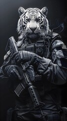 Fototapeta na wymiar White Tiger SWAT Warrior A Fierce Defender Poised