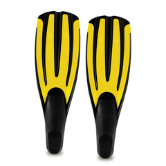 Yellow foot fins isolated against plain background , summer element concept.