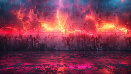 Minimalistic Abstract two-toned neon border with a radiant gradient on a textured urban backdrop