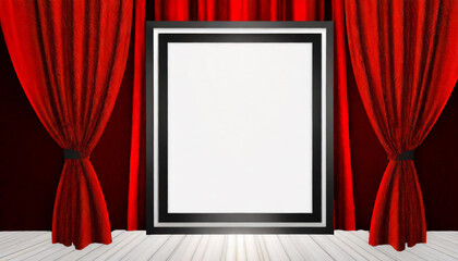 赤色のカーテンのステージとフレーム　AI画像　ジェネレーティブAI