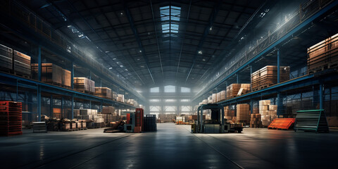 A large industrial hall under the control of cameras. Future Technology. - Powered by Adobe