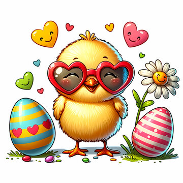 Cute Easter Chicklet with easter eggs