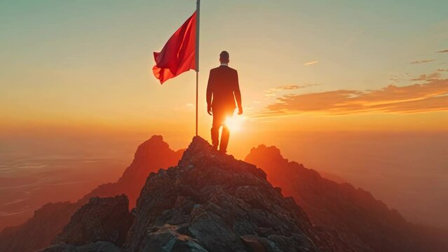 Ambition Ascending: Businessman on Summit. Generative ai