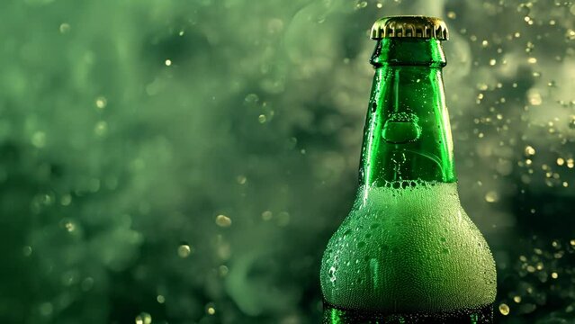 Condensation and Dew on Green Bottle. Generative ai