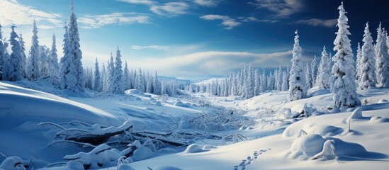 Beautiful view of fir trees covered with snow, winter concept