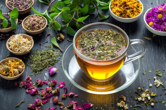 Aromatic herbal tea. Fresh tea cup. Generate Ai