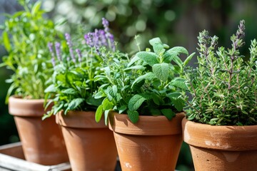 Aromatic potted herbs. Home kitchen food. Generate Ai