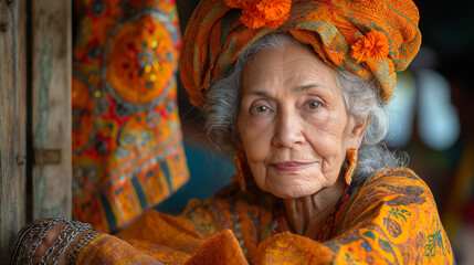 The poignant journey of an elderly woman , captured in rich, emotive imagery. - obrazy, fototapety, plakaty