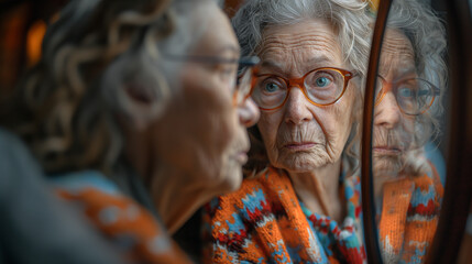 The poignant journey of an elderly woman , captured in rich, emotive imagery. - obrazy, fototapety, plakaty