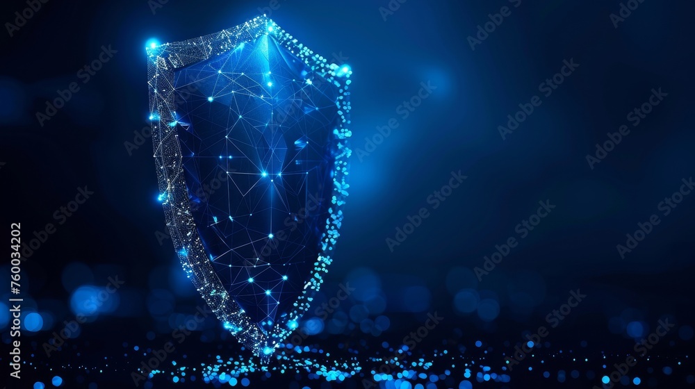 Aufkleber A futuristic abstract blue guard shield. Security and insurance concept. Low poly digital style. Geometric background. Wireframe connection structure. Modern 3D graphic concept.