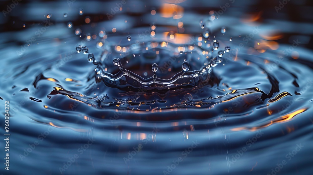 Poster ripple effect with water waves on a blue background. circular wave top view illustration of liquid s