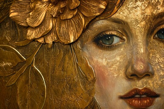 Golden woman portrait. Woman art. Fictional person. Generate Ai - Powered by Adobe