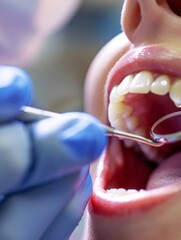 Dentist examining patient's teeth in dental clinic. Close up