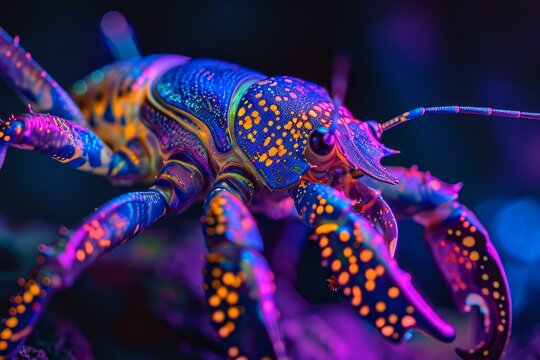 Arthropod antient neon image. Graphic sea fauna picture. Generate Ai