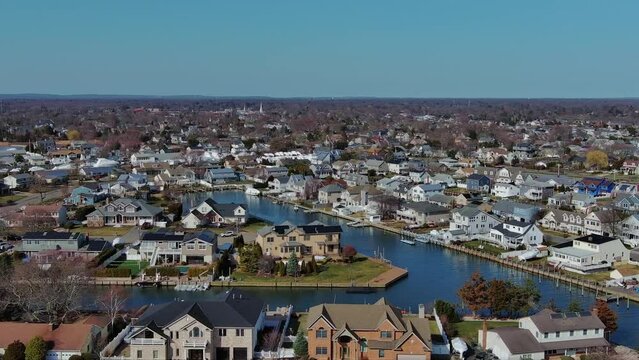  Babylon Long Island, New York aerial houses canal blue 4k