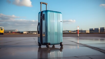 Blue suitcase at the airport.
