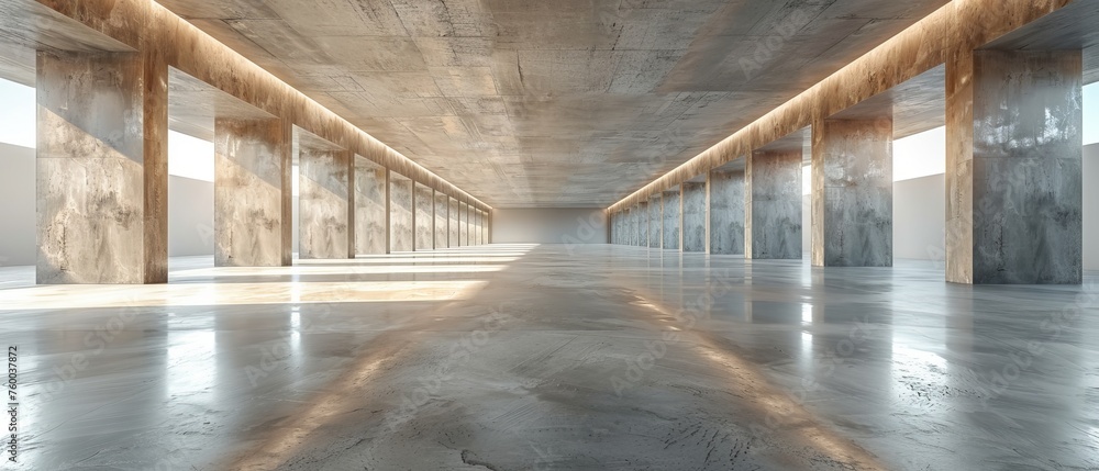 Leinwandbilder a 3d rendering of concrete architecture featuring a car park and an empty cement floor.