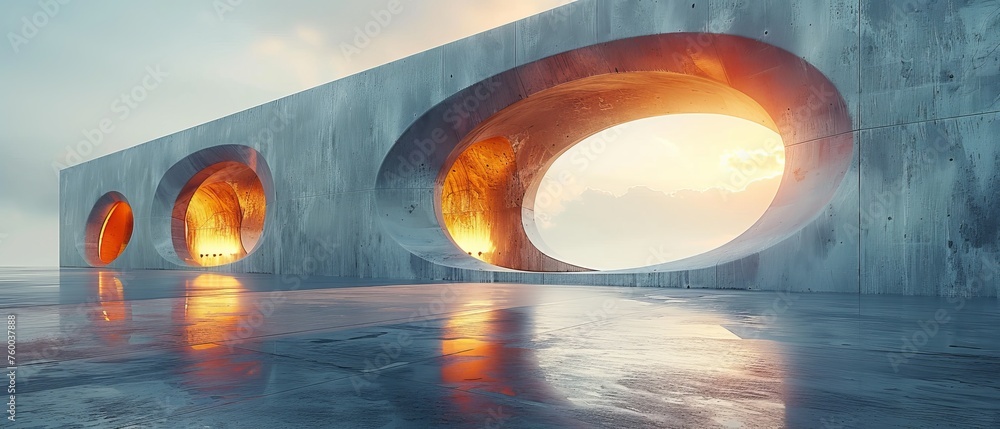 Leinwandbilder An abstract futuristic architecture rendered in 3D with a concrete floor.
