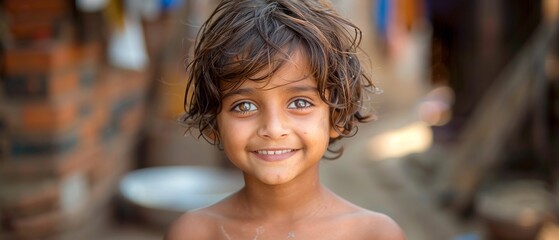 On October 19th, 2017, a young Indian poor boy smiled in Agra, India.