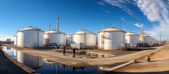 Industrial gas or liquefied natural gas storage tanks. at a petroleum refinery