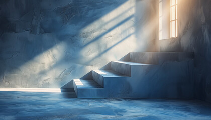 minimalistic abstract scene where the interplay of light and shadow creates a three-dimensional effect on a flat surface.
