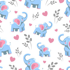 Seamless pattern with elephants on a white background