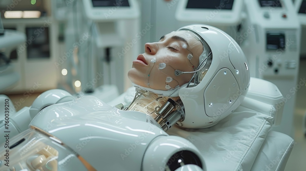 Leinwandbilder medical technology, robotics, and smart software are used by doctors in the future for diagnosing an