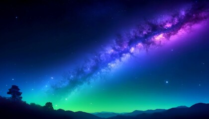 Fototapeta na wymiar Beautiful Milky way galaxy, fantasy starry night sky, green blue and purple colorful, galaxy and aurora 4k wallpaper created with generative ai 
