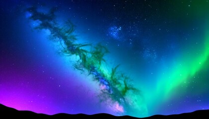 Beautiful Milky way galaxy, fantasy starry night sky, green blue and purple colorful, galaxy and aurora 4k wallpaper created with generative ai	