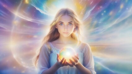 young woman holding a magic sphere